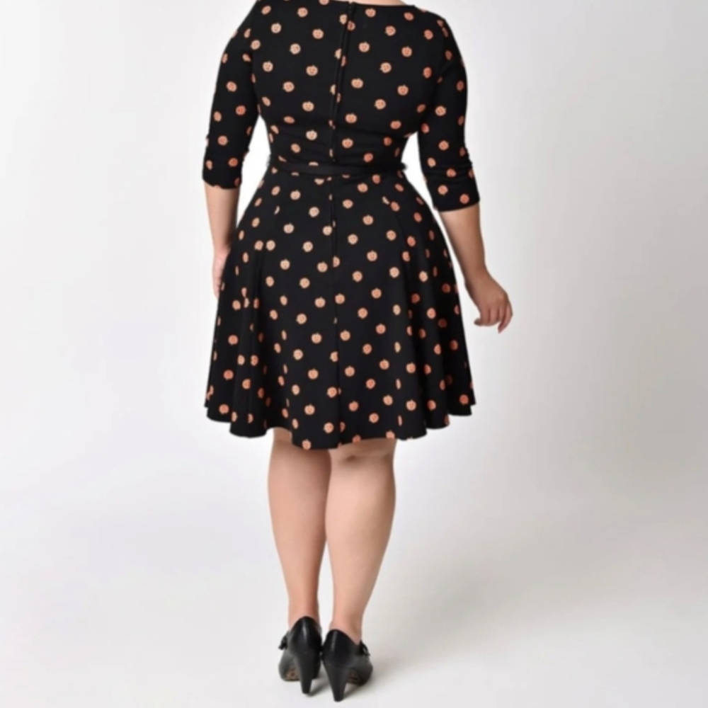 Modcloth Black and Orange Polka Dot Dress - Picture 3 of 14